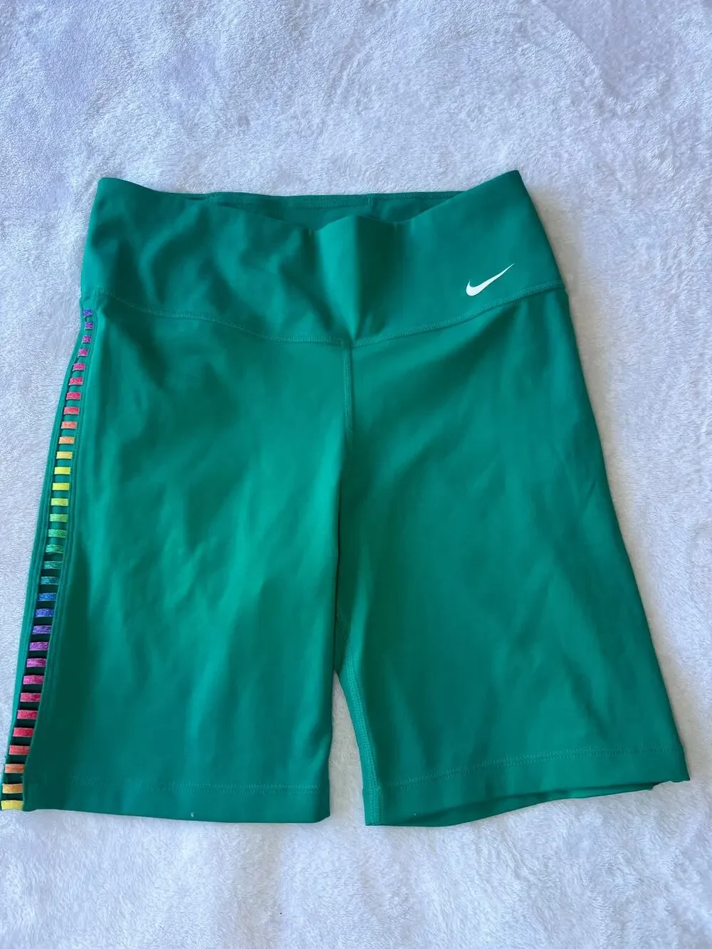 Nike Dri-FIT Bike Shorts Womens Small Teal Rainbow Side Athletic Athleisure